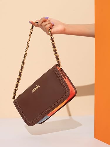 Image of ZOUK Small Shoulder Bag Bag for Women | Stylish Vegan Leather Shoulder Bag with Gold Chain Handle | Water-Resistant | Chic & Handcrafted Purse |