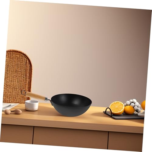Wok pequeño de hierro forjado para cocina a gas miniatura 6