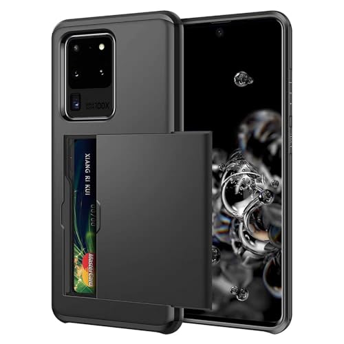 Funda para Galaxy S20 Ultra anticaídas con billetera integrada de doble capa negra