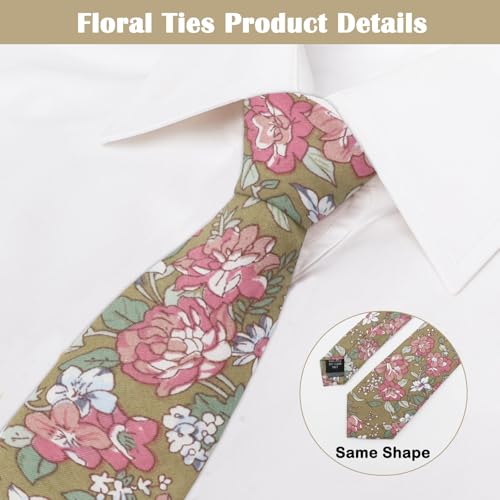 Image of Mantieqingway Men's Cotton Floral Neck Tie 2.56'' Printed Skinny Tie