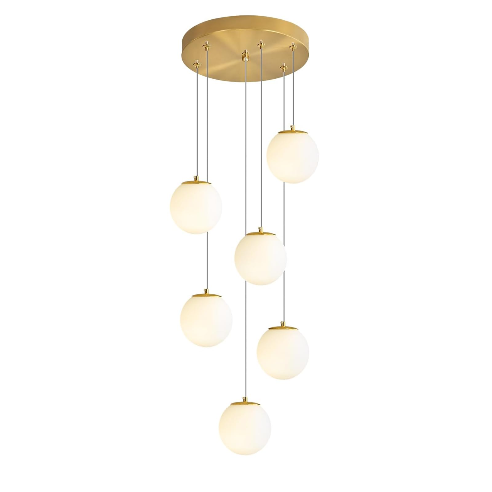 Lustre Moderne à 6 lumières en Forme de Globe, luminaire Suspendu Haut de Plafond, Boule en Verre Blanc, éclairage Suspendu pour Salon, escalier, entrée, Salle à Manger, Cuisine