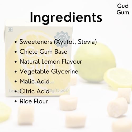 Image of Gud Gum- Natural, Plastic Free Chewing Gum- Pack of 2- No added artificial colours, flavours & sweeteners (Lemon)