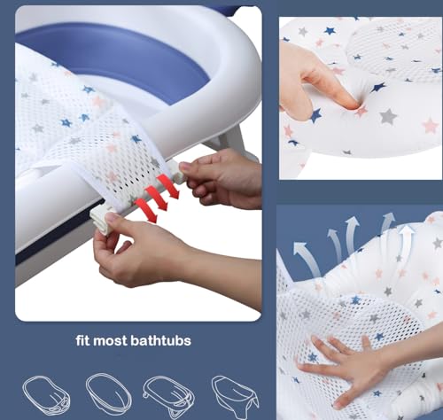 Image of Baby Flotation Bath Cushion Infant Bath Seat Support Net Newborn Bathtub Mesh Pad with Pillow Baby Shower Lie Seat Toddler Bathing Shower Breathable Mat for 0-24 Months