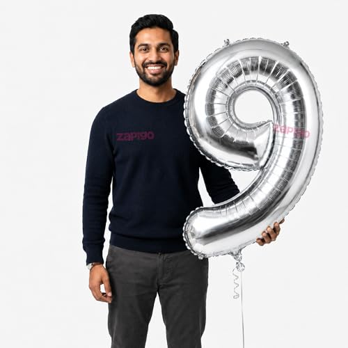 Image of Balloonistics Silver 40-Inch Foil Number 9 Balloon - Helium or Air Fill for 9th Birthday, Anniversary, New Year Party Decoration, Photo Booth Backdrop, Cake Table Decor