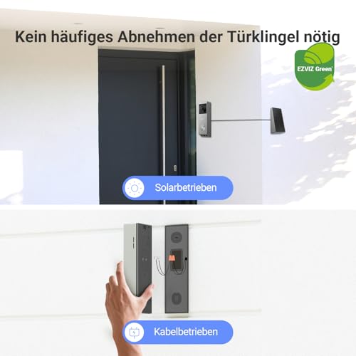 EZVIZ Video Türklingel mit 2K & 1080p Doppelkamera, Kabellose Türklingel mit Solarpanel, Personenerkennung, Paketerkennung, Zwei-Wege-Audio und Farbnachtsicht, 32GB eMMC Speicher, EP3x Pro