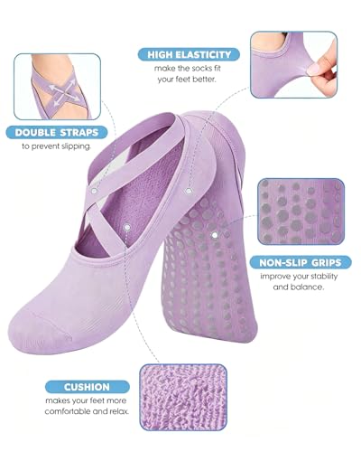 Image of AURUZA Pilates Grip Socks for Women Non Slip Skid Yoga Socks with Grips Straps for Ballet Dance Workout Gripper Sock