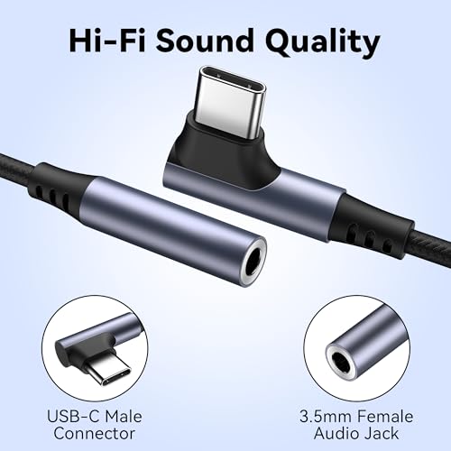 Image of Meliya USB-C to 3.5mm Headphone Jack Right Angle Adapter - Type-C to Aux Digital Audio Dongle with Hi-Res DAC Chip, Compatible with iPhone 17 /16 /15 Series, Samsung, Google Pixel & USB-C Devices 1 pack