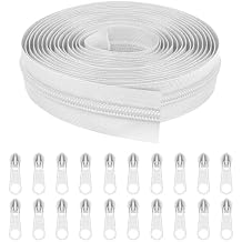10 Yards White Nylon Coil Zipper for Sewing, #3 Bulk Zippers with 20PCS Sliders - Perfect for DIY Craft Bags, Automatic Needle Threader & Stitch Remover Tool