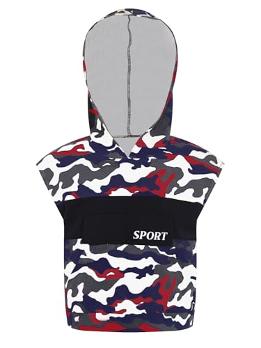 Kids Unisex Sleeveless Camouflage Hooded Top Front Pockets Sports Vest For Hiking Camping