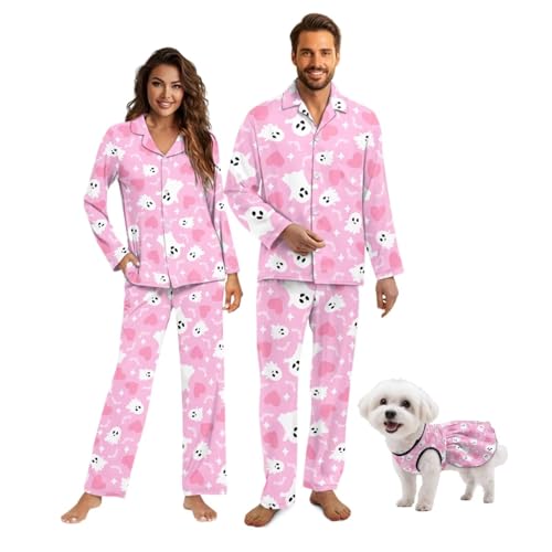 Matching Halloween Pajamas for Couples and Dog Cute Pajama with Pockets Long Sleeve Pj Soft Sleepwear Button Up Pjs