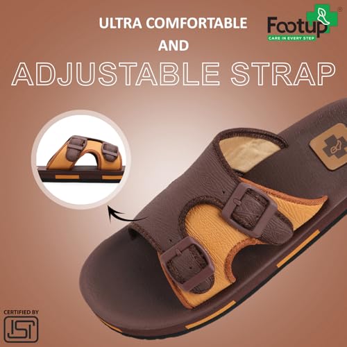 Image of FOOT UP Men's Orthopedic Comfort Slippers | Dual Buckle Casual Sandals with Soft Cushioned Footbed, Arch Support & Anti-Skid Lightweight Sole - Everyday Wear & Indoor Outdoor Use