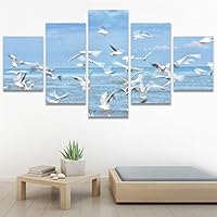 SIGNWIN 5 Panel Canvas Wall Art Birds Closeup Multicolor Photography Realism Relax/Calm Romantics for Home Decorations Ready to Hang - 60