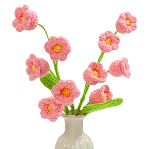 Magicherry Ramo de flores artificiales de lirio del valle, 2 piezas de lirio del valle, arreglos florales de ganchillo para decoración de mesa de boda, oficina en casa, color rosa