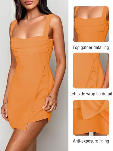 Image of MIYIEONZ Women's Sexy Square Neck Dress Sleeveless Elegant Ruched Mesh Short Dress Party Club Mini Dresses for Women