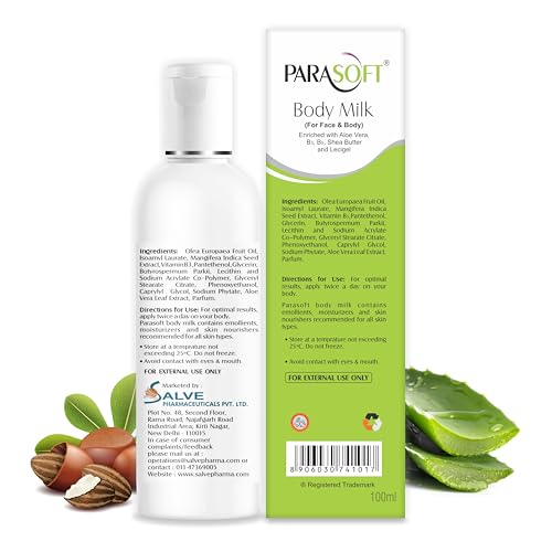 Image of Parasoft Body & Face Milk Lotion for Very Dry Skin, Non-Sticky Hydrating Moisturizing Lotion With Aloe Vera, Shea Butter, Vit. B3 & B6, For Men & Women-100ml(Pack of 2)