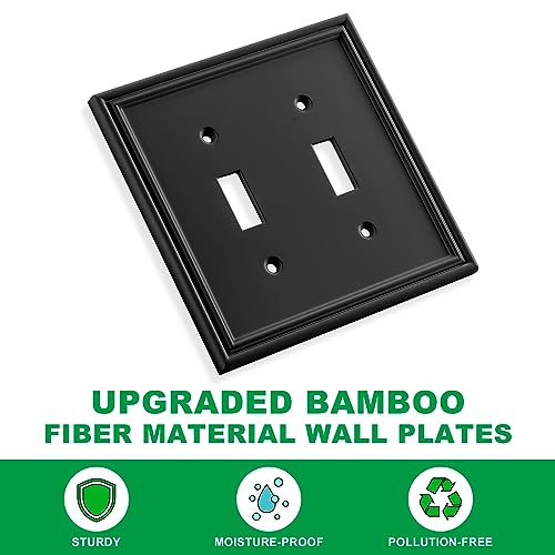 Black Modern Decorative Wall Plate Light Switch Cover Decorator Outlet Covers Rocker Switch Plates Bamboo Fiber Material Wall Plates for Kitchen Bathroom (2 Gang Double Toggle-2 Pack)