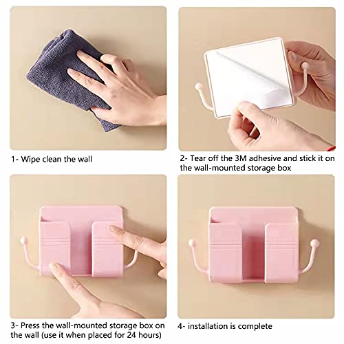 4 Piece Mobile Phone Wall Storage Shelf With Hooks Remote Control Multifunctional Stand Box Sticky Bracket Bathroom Bedroom Living Room Wall Storage #TOP2