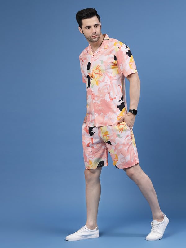 Image of Rigo Printed Co-Ord Set for Men's | Casual Shirt & Shorts Night Suit Set | Lounge-wear Nightdress Pajama Set for Men's | Night Wear, Beach Wear, Vacation Wear Outfit