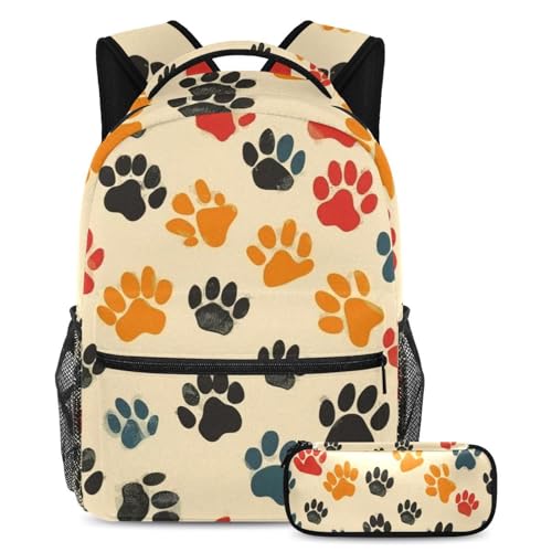 Trousse et sac à dos motif Patte de chien Color Corgi ensemble scolaire large