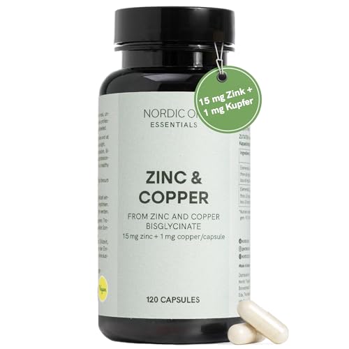Zink Kapseln | 120 Kapseln mit Zinkbisglycinat & Kupfer | Hochbioverfügbar mit 15 mg Zink & 1 mg Kupfer je Kapsel | Für Immunsystem, Haut & Stoffwechsel | Laborgeprüft & vegan | Nordic Oil