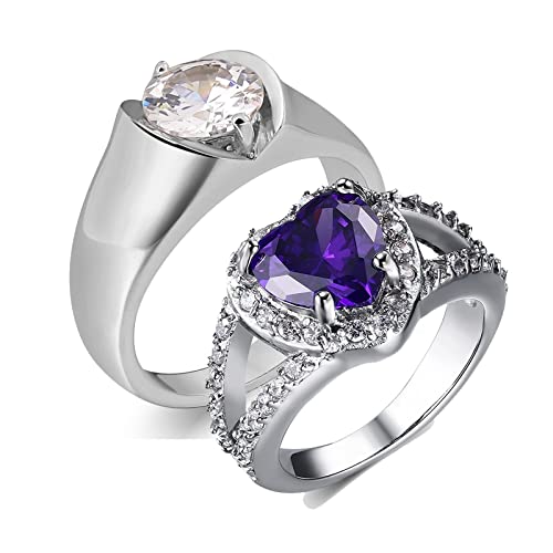 Bague zircone cœur acier inoxydable 2PCS le cadeau idéal