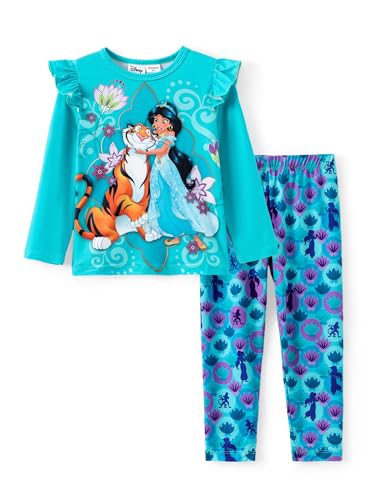 Image of Disney Girls Outfits Long Sleeve Lightweight Shirt +Leggings Clothing Sets | Officially Licensed丨Toddler Girl Fall Clothes丨Cute Character Print丨Soft Stretch Fabric丨Ruffle Detail丨Lightweight Wear