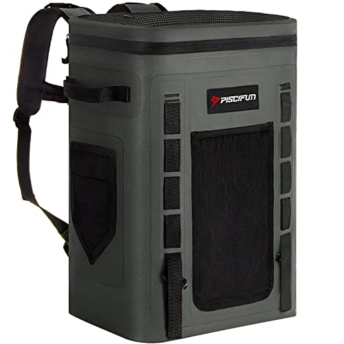 Piscifun Polar X Backpack Cooler Insulated 22L, 36 Cans Large Cooler Backpack Leafproof & Waterproof, Beach Backpack Cooler with Food Grade TPU Coating, Soft Cooler Backpack BPA Free Dark-Grey
