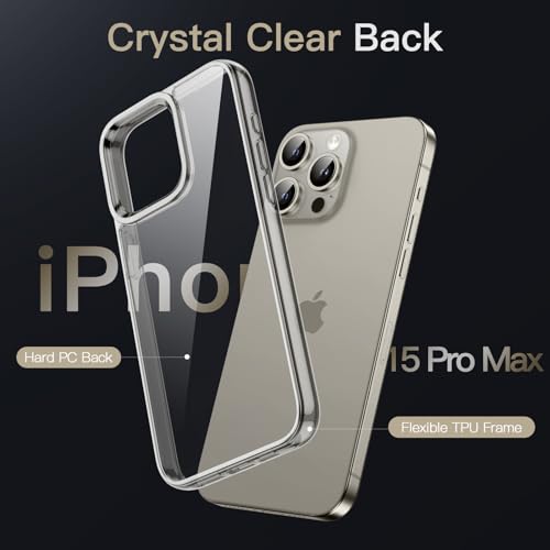 Image of JETech Cover Case for iPhone 15 Pro Max 6.7-Inch, Non-Yellowing Shockproof Phone Bumper Cover, Anti-Scratch Clear Back (Natural Titanium)