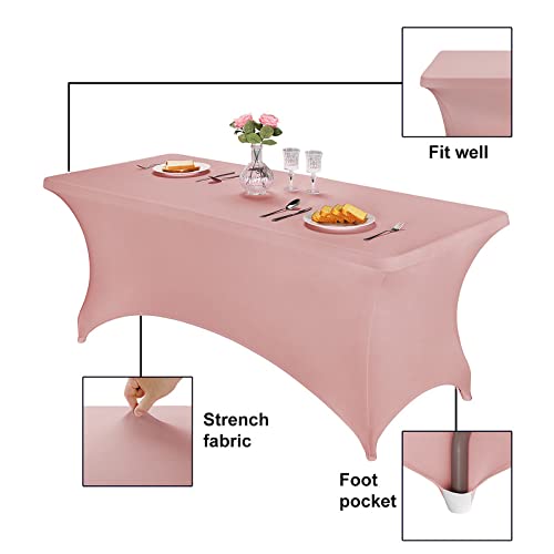 Image of FORLIFE Spandex Table Cover - Fitted 6ft Rectangular Tablecloth, Stretch Patio Table Cover for Wedding, Banquet, Party (Dusty Pink)