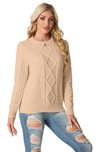 Image of GRECERELLE 2026 Womens Fall Winter Long Sleeve Casual Pullover Sweater Tops | Crewneck, Cable Knit, Chunky, Vintage Style, Anti-static(XS-2XL)