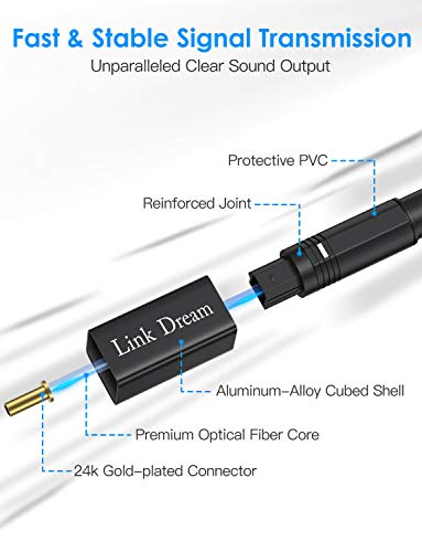 Optical Audio Cable 10 Feet Link Dream Digital Audio Optical Cable 24 Gold-Plated Fiber Optic Cable Nylon Braided S/PDIF Optical Toslink Cable for Sound Bar, TV, Xbox, PS4, CD/DVD Blu-Ray Players