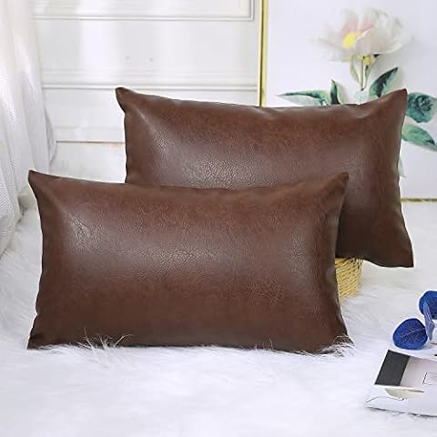 PANOD Set of 2 Faux Leather Throw Pillow Covers 12 x 20 Dark Brown,Modern Luxury Boho Decorative Lumbar Pillow Covers Cushion Cases for Farmhouse Sofa Couch Livingroom Bed Cover