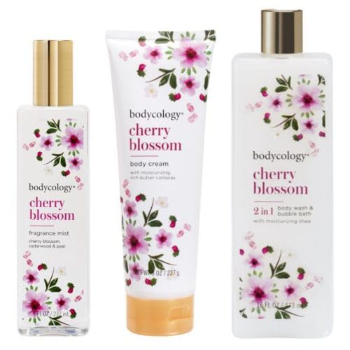 Bodycology Cherry Blossom Gift Set, (1) Body Wash/Bubble Bath (1) Fragrance Mist (1