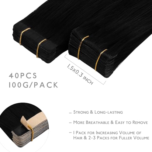Image of WENNALIFE Invisi Edge & Classic Tape in Hair Extensions Human Hair | 14 Inch 100g 40pcs Jet Black Invisi Remy Hair Natural Seamless Injected Tape Ins (Invisi Edge & Classic)