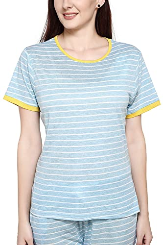 Image of Evolove Women's Cotton Round Neck Short SleevesNight Suit Set /Top Pyjama Set Super Soft Comfortable (Nightsuit-Round-HS-4)