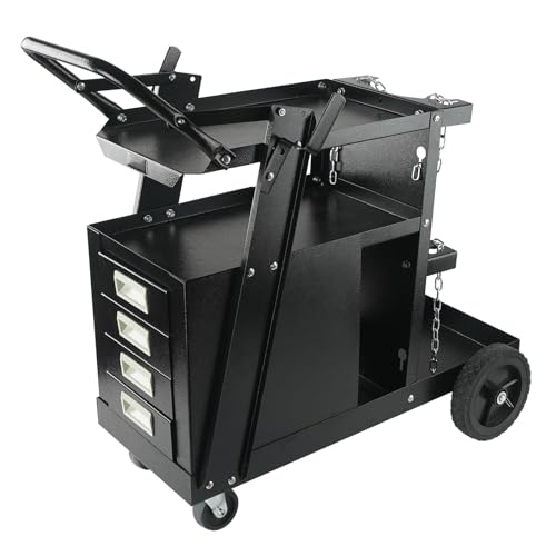 Holdwell S Welding Cart, 2-Tier 4-Drawer Welder Cart with 265LBS Load Capacity, Dual Cylinder Slots...