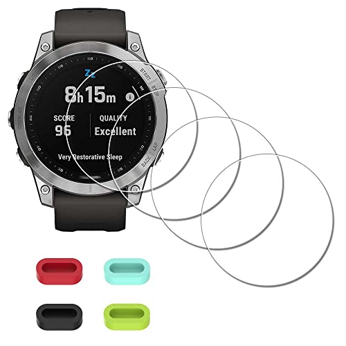 [4 Pack] Screen Protector for Garmin fenix 7/7 Sapphire Solar 47mm Watch + Silicone Anti-dust Plugs, iDaPro Tempered Glass Anti-Scratch Bubble-Free