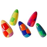 BettyCora Press On Nails, Medium Almond Spring Summer Nails Press Nails Stick on Nails Acrylic False Fake Nails with Nail Glue Kit 12 Sizes 24 Pcs, Bohemian