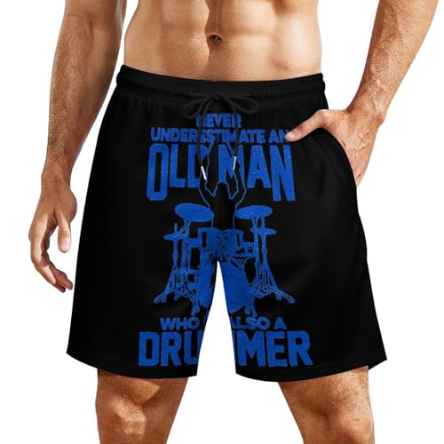 Old Man Drummer Quick Dry Mens Swim Trunks Swimming Beach Board Shorts with Pockets Workout Gym