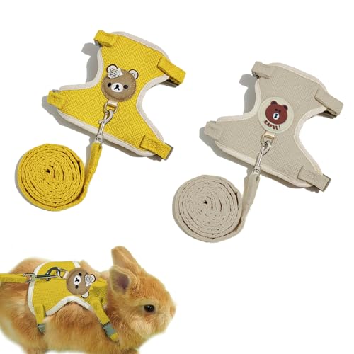 GUOYOU Lot de 2 laisses pour lapin, Harnais réglable et doux avec laisse pour lapin, Harnais pour lapin nain, Laisse anti-évasion pour petits lapins, chat et...