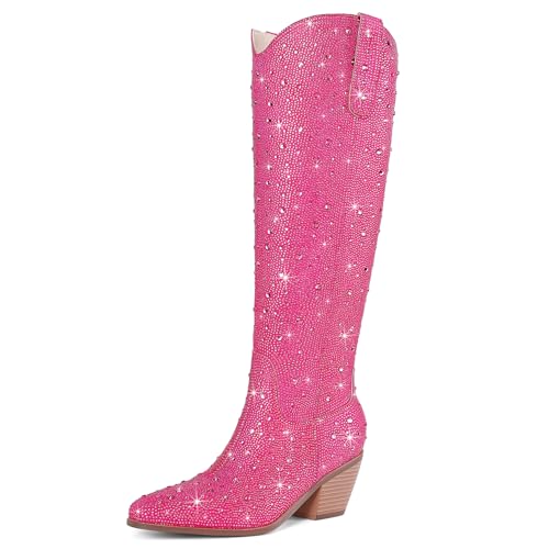 Image of Cowgirl Ankle Boots Cowboy Boots for Women Western Booties Rhinestone Chunky Heel Fashion Comfortable Side Zipper