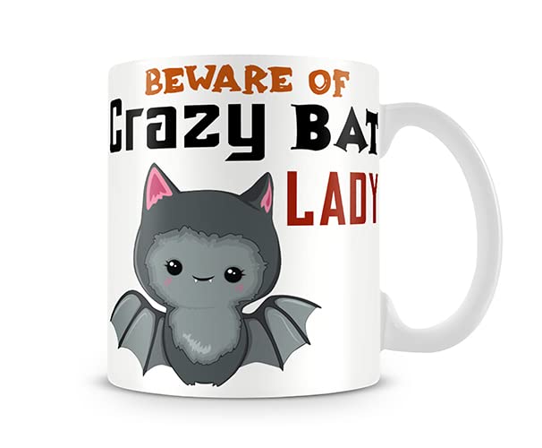Beware of Crazy Bat Night Bird Lady 11oz Ceramic Coffee Mug Gift for Mother Sister Girlfriend Wife Aunty Grandma Birthday Valentine Funny Mug.