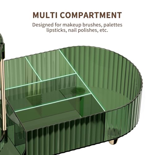 Image of 360 Rotating Makeup Organizer for Vanity, 2 Small Trays & 5 Compartments for Cosmetics, Skincare, Perfume, Lipstick & Make up Brush Holder, Bathroom Countertop Organizers and Storage for Dresser, Desk