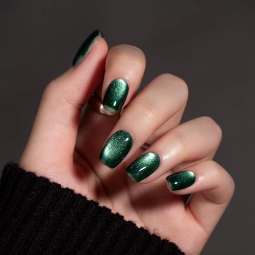 Image of Cat Eye Gel Polish with Dual Magnet 15ML Holographic Glitter Magnetic Soak-Off UV /LED Gel Polish for Salon & DIY Nail Art (EMERALD AURORA)
