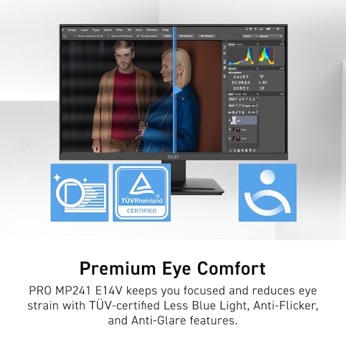 Image of msi PRO MP241 E14V 24-inch IPS 1920 x 1080 (FHD) Office Monitor, 144Hz, Free-Sync, HDMI, DisplayPort, VESA Mountable, Tilt, Speaker, 4-Side Slim Bezel 1ms, Black