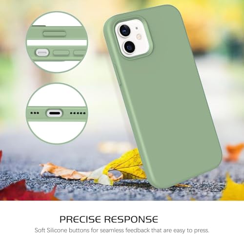 Image of DIZORO Silicone Back Case for iPhone 12 /12 Pro, Soft-Touch Phone Microfiber Silicone Back Cover for iPhone 12 /12 Pro -Matcha