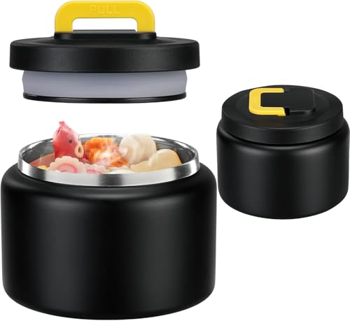 Image of JXXM 8 Oz Thermo Food Jar for Hot & Cold Food for Kids, Insulated Lunch Containers Hot Food Jar,Leak-Proof Vacuum Stainless Steel Wide Mouth Lunch Soup Thermo for School (Black-Pure)