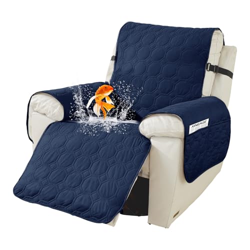 QQJIN 100% éTanche Housse pour Fauteuil Relax Electrique, AntidéRapant Protege Fauteuil 1 Place avec Poches de Rangement, Douce Et Lavable,Dark Blue,1 Seater