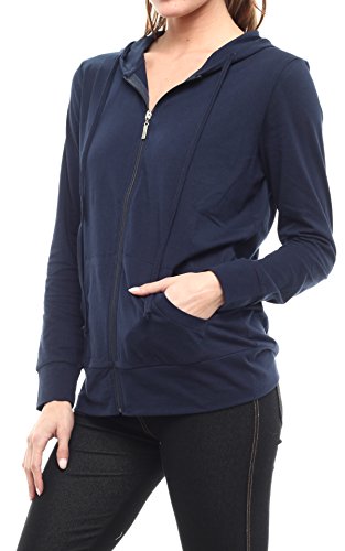 Women's Lightweight Cotton Zip-Up Hoodie Jackets (Medium , Navy)