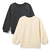 Amazon Essentials Unisex Baby French Terry Sweatshirts Mit Rundhalsausschnitt, 2er-Pack, Beige/Dunkelgrau Grau Heide, 24 Monate